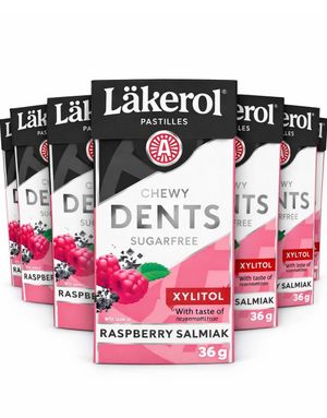 24 st Läkerol Dents Raspberry Salmiak / Sockerfria Pastiller med Hallon- och Salmiaksmak - Hela Lådan 864 gram