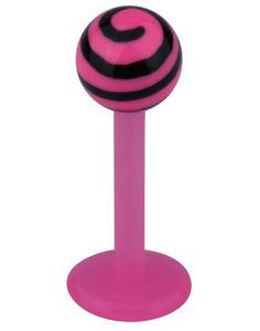 Labret m/Randig Kula - Rosa/Svart - Strl 1,2x8x4mm