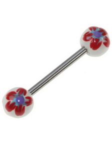 Flower Red and White - Handmålad Tungpiercing