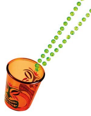 Orange Shotglas med Tikihuvud och Grön Pärlkedja