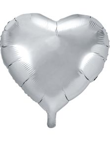 Stor Hjärtformad Silverfärgad Folieballong 61 cm