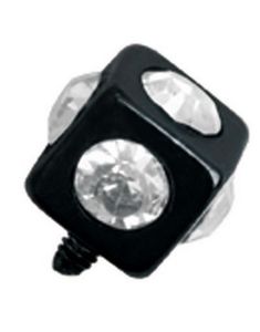 Fyrkantig Svart Dermal Anchor Kula med Klara Stenar - Strl 3 mm kula med 1,2 mm gängor
