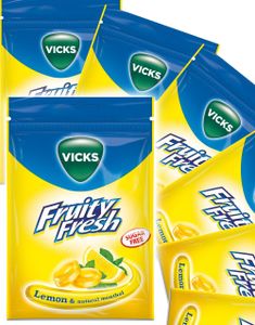 20 st Vicks Fruity Fresh Sockerfria Halstabletter med Smak av Citron och Menthol - Hel Låda 1,44 kg