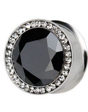 Piercing Plugg med Svart Diamant Ramad med Vita Stenar