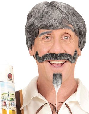 Grå Oktoberfest Peruk med Mustasch och Hak Skägg