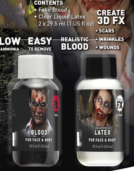 Rött Teaterblod och Flytande Klar Latex 2x 29,5 ml