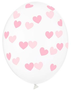6 stk 30 cm Klare Ballonger med Lys Rosa Hjerter