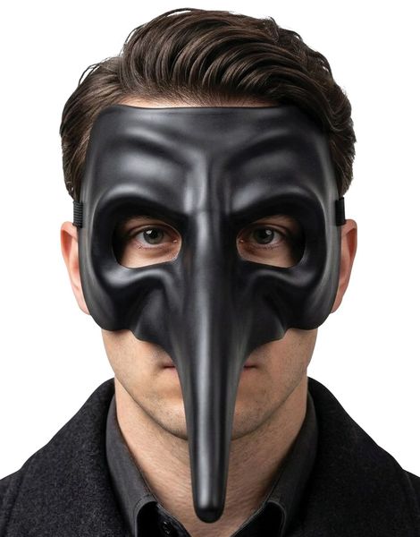 Svart Venetiansk Maske Med Lang Nese i Hardplast