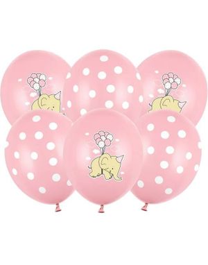 6 stk Pastell Rosa Elefant Ballonger 30 cm med Polka Dots