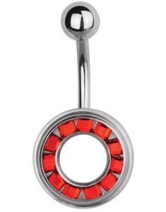 Navelpiercing med Cirkel med Röda Stenar