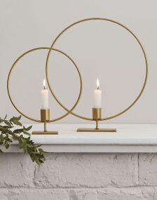 2 St Guld Färgade Runda Ljusstakar 24,5 cm / 27,5 cm