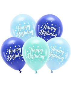 5 stk Blå/Mint Bursdagsballonger - Happy Birthday 26 cm