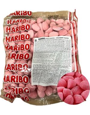 1 kg Haribo Strawberry Ponpon - Stor Pose med Jordbærsmakende Skumgodteri