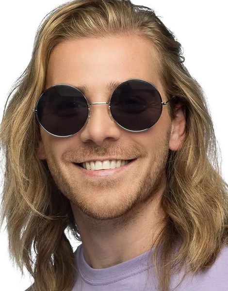 Grå Runde Store Hippie Kostymebriller
