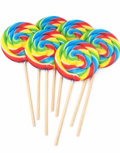 18 stk Candy Realms Round Lollipops - Runde Regnbuefargede Kjærligheter på Pinne - Hel Eske 1,44 kg