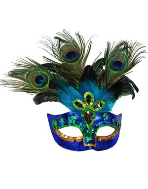 Påfågel Ögonmask med Fjädrar