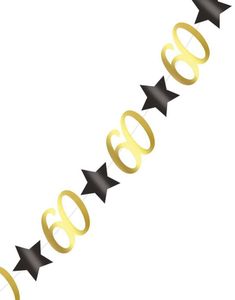 Gullfarget Girlander med Svarte Stjerner - 60 År - 3 Meter