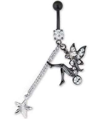 Tinkerbell Navelpiercing med Stenar - Svart/Vit