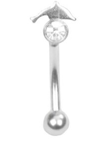 Ögonbrynspiercing med Klar Sten og Delfin - 1.2 x 8 mm