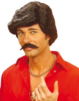 Perfekt Casanova - Svart Peruk med Mustasch