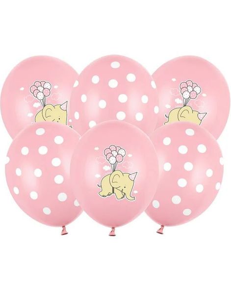6 stk Pastell Rosa Elefant Ballonger 30 cm med Polka Dots