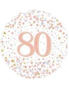 80-års Feiring - Hvit og Rosegull Holografisk Folieballong 45 cm