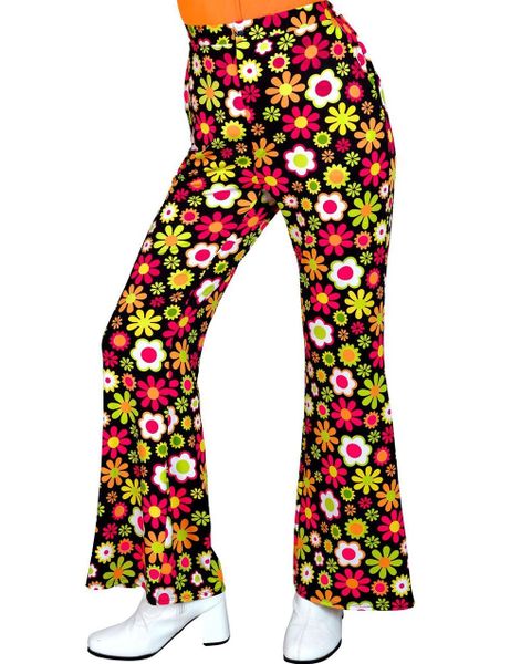 60's Svarta Maskeraddräktsbyxor med Färgglada Blommor för Damer