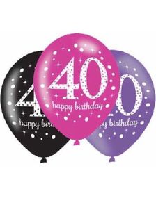 40-Års Dagen - 6 stk Svart, Rosa og Lilla Ballonger 27,5 cm