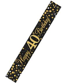 2,7 Meter Svart og Gullfarget "Happy 40th Birthday" Holografisk Banner