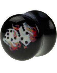 Tuff Svart Piercing Plugg med Tärningar och Flammor