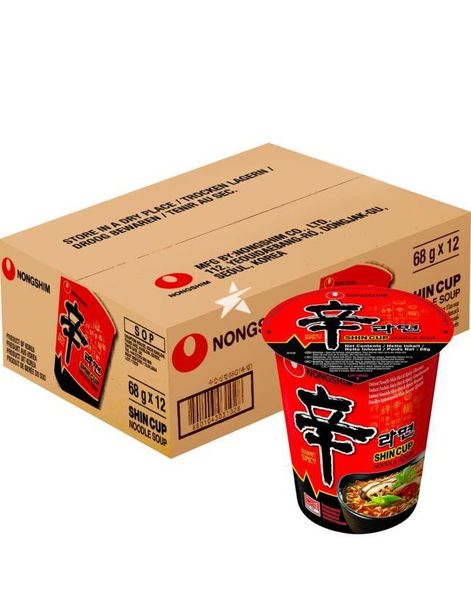 12 stk Nongshim Shin Gourmet Spicy Noodle Cups - Hel Eske 816 gram (Korea Import)