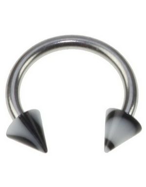 Rund Ögonbrynspiercing med Svarta och Vite Spike Kulor - 1.2 x 8 mm