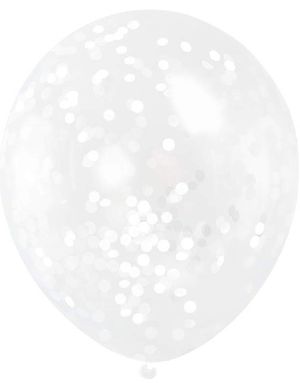 6 stk 30 cm Genomskinliga Ballonger med Vit Konfetti