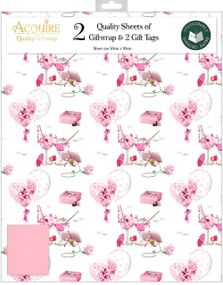 2 stk Rosa Coktail Gavepapir med 2 stk Navnelapper - 50x70cm