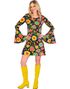 60's Kort Svart Hippiekjole med Fargerike Blomster til Dame - X-Small