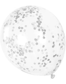 6 stk 30 cm Genomskinliga Ballonger med Silverfärgad Konfetti