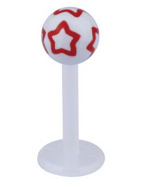Labret m/Stjärnform - Vit/Röd - Strl 1,2x8x4mm