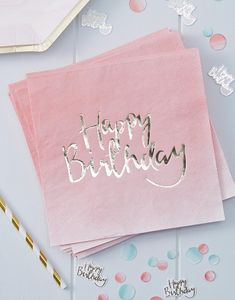 20 st Happy Birthday Servetter med Folierad Text 33x33 cm - Plocka och Mixa