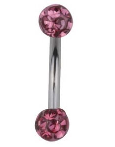 Dual Glitter Ball Ögonbrynspiercing - Rosa - 1.2 x 8 mm