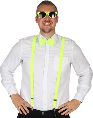 Maskeraddräkt Set - Neongula Glasögon, Hängslen Och Fluga