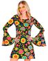 60's Kort Svart Hippiekjole med Fargerike Blomster til Dame