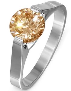 Silverfärgad Stålring med 7 mm Topaz CZ Sten
