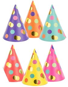 6 stk Prikkete Partyhatter i Forskjellige Farger