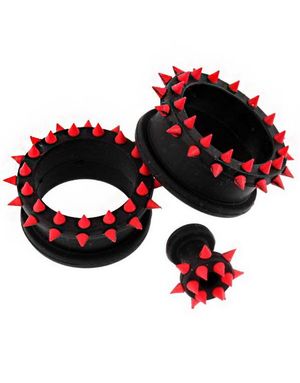 Svart Piercing Tunnel med Röda Spikes