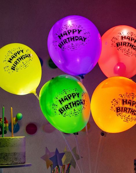 5 stk Ballonger med LED Lys - Happy birhday -illoms