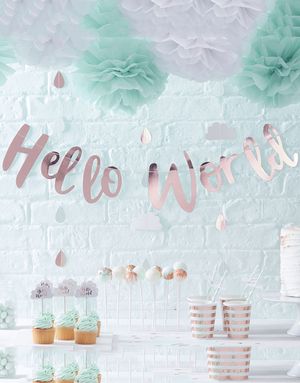 Rosè Guldfärgad Banner 1,5 Meter - Hello World