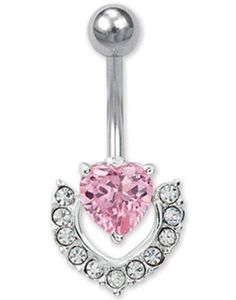 Hjärta m/Rörlig Led Rosa - Navelpiercing i Äkta Silver