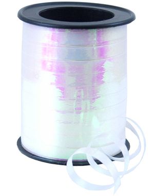 Vitt Ballongsnöre / Presentband med Metallic Rosa Skinn 45 Meter