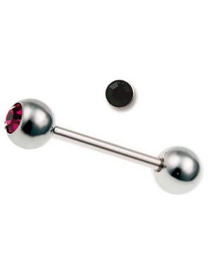 Fin Tungpiercing med Svart Sten