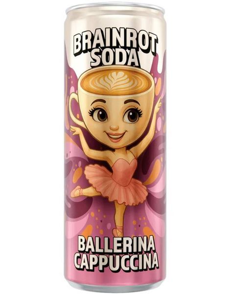 Brainrot Soda - Ballerina Cappuccino - Sockerfri Läsk med Persiko- och Passionsfruktsmak 250 ml